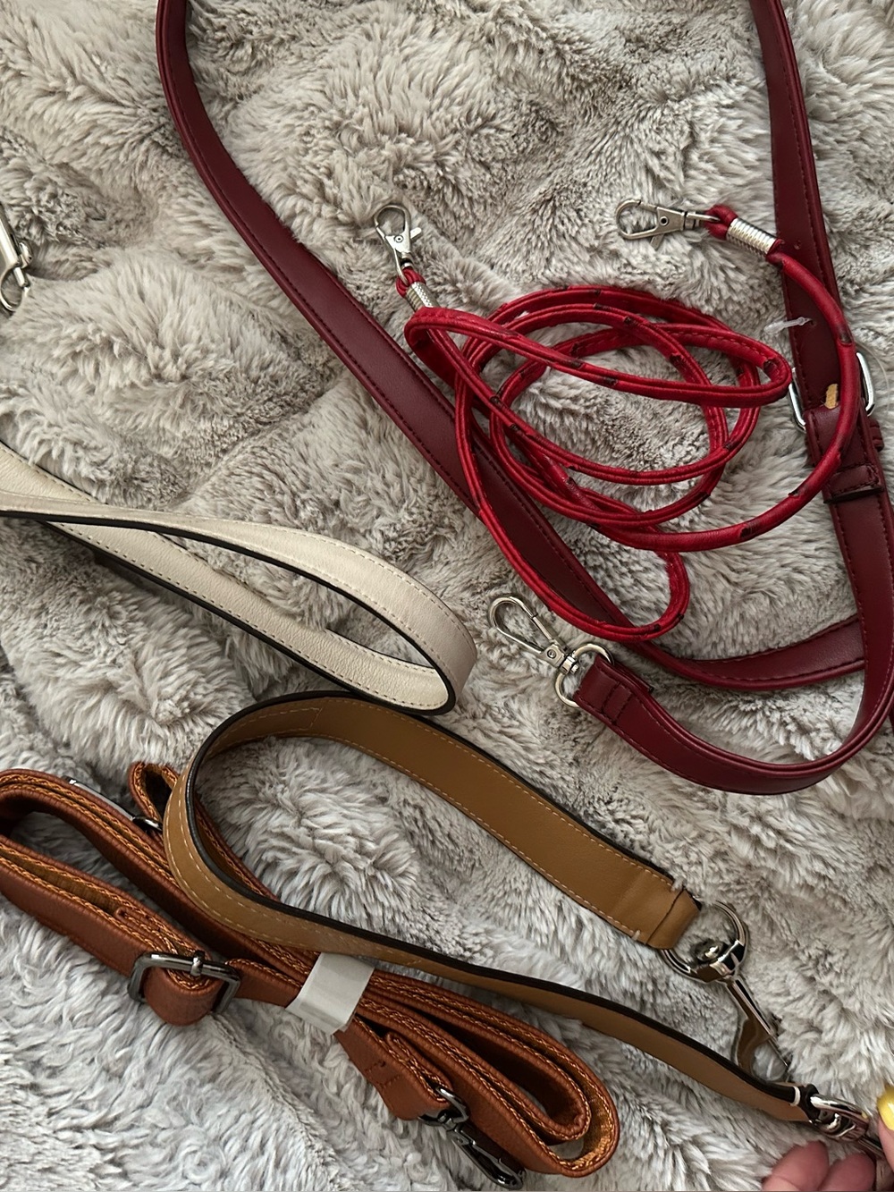 5 Random Bag and Purse Straps. Red, tan, brown, white